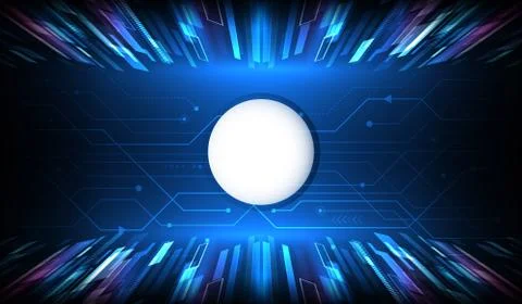 Futuristic blue background with glowing perspective technology lines and circ Stock Illustration