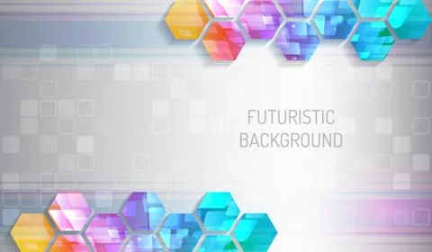 Futuristic blue background with hexagons and squares. Stock Illustration