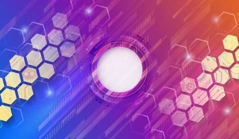 Futuristic blue background with hexagons and glowing technology lines. Stock Illustration
