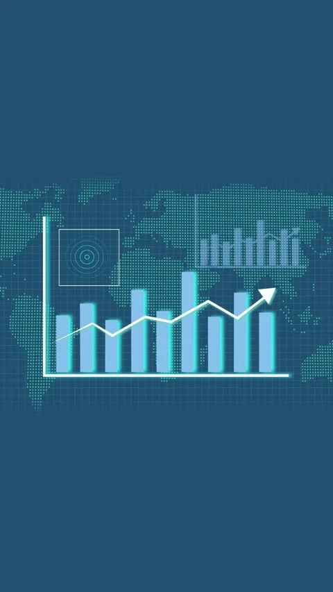 Futuristic blue bar graph with global map and target icon visualization ver.. Stock Footage 321631181