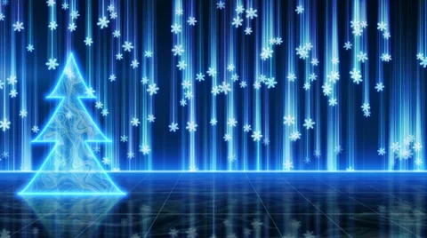 Futuristic blue christmas tree and snowfall loop Video stock 32282452