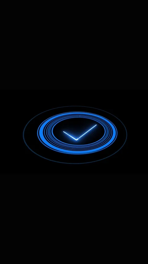 Futuristic blue circular HUD element with check mark black. Glowing blue ci.. 動画素材 344840533