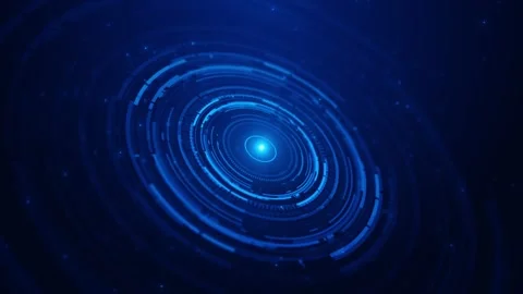 Futuristic blue circular HUD interface features rotating rings particles. artifi Stock Footage 340553616