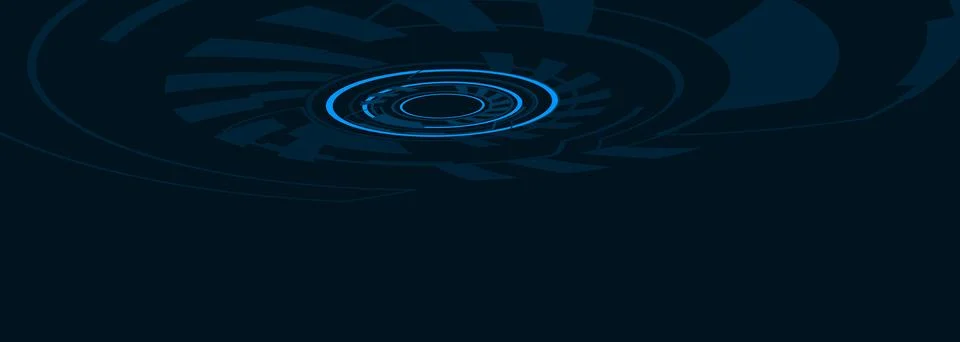 Futuristic blue circular HUD interface on dark abstract technology background Illustrazione stock