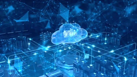 Futuristic Blue Cloud Computing and Data Center Network Background Animation Vídeo Stock 346032970