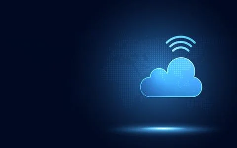 Futuristic blue cloud with wireless signal digital transformation abstract .. Illustrazione stock