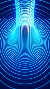 Futuristic blue concentric rings forming a tunnel with glowing waves, sci-f.. Stock Illustration