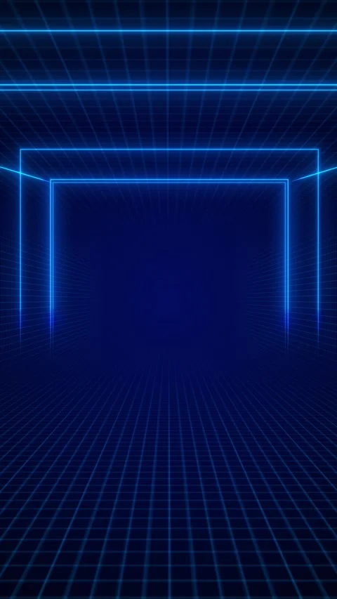 Futuristic blue corridor background neon wire grid, glowing rectangle frames, de Stock Footage 340402244