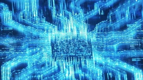Futuristic Blue Cpu Processor On Motherboard Background With Cyber Signal Stock Footage 341550023