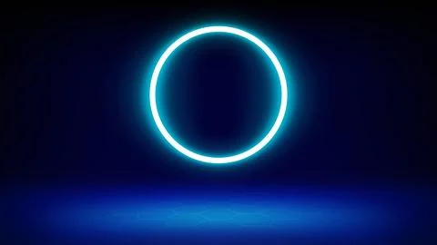 Futuristic blue cyan technology stage background. Circular blue neon, spotlight Illustrazione stock