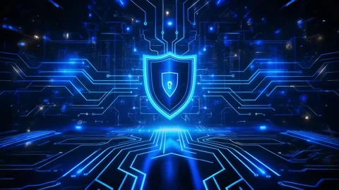 Futuristic Blue Cyber Security Shield 库存影片 338066764