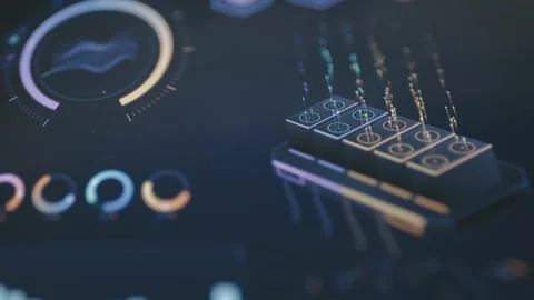 Futuristic blue dashboard displays an array of connected processing modules 库存影片 342487778