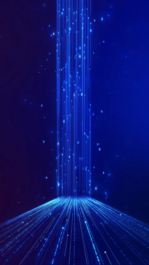 Futuristic blue data corridor background luminous stream, converging line floor, Stock Footage 340470498