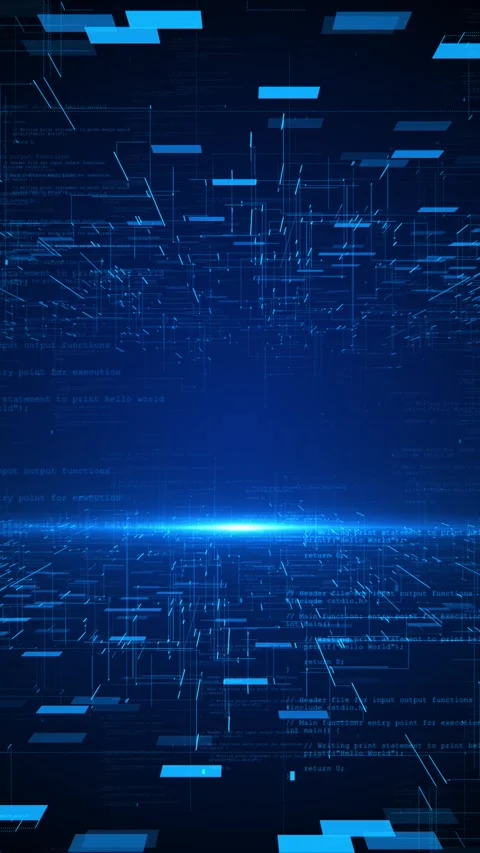 Futuristic blue data corridor flying rectangles, flare, layered code, virtual Stock Footage 334100444