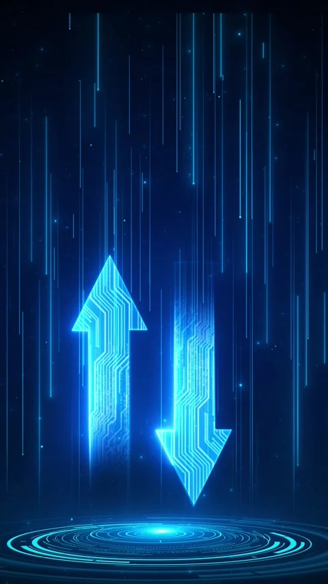 Futuristic blue data exchange scene neon arrows, circuit patterns, falling Stock Footage 334119876