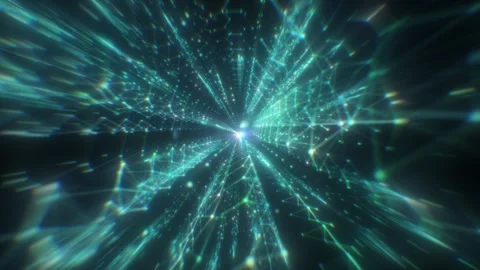 Futuristic Blue Data Flow Tunnel Animation with Glowing Particles Stock Footage 309144132