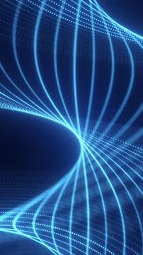 Futuristic blue data flow tunnel with glowing dots and curved lines, abstra.. Stock Illustration