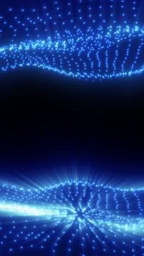 Futuristic blue data horizon with glowing points and light rays, representing Illustrazione stock