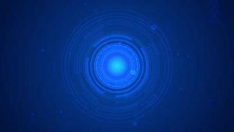 Futuristic blue data ring visual circular marks, glowing center, soft particles, Stock Footage 340558210