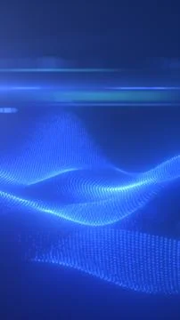 Futuristic blue data wave background with glowing particles, digital wavefo.. Ilustración de archivo