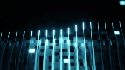 Futuristic Blue Data Waves Flowing Across a Digital Circuit Landscape Stockbeeldmateriaal 330786189