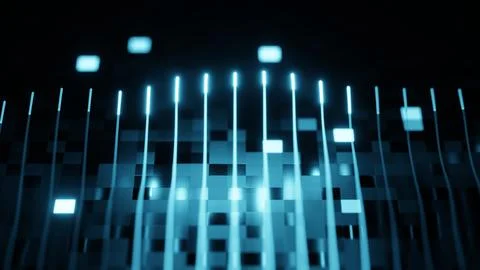 Futuristic Blue Data Waves Flowing Across a Digital Circuit Landscape 库存插图