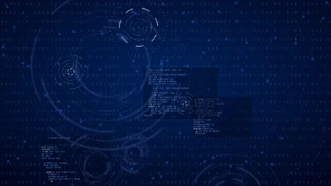 Futuristic blue digital background features data visualizations and binary code Stock Footage 342471603