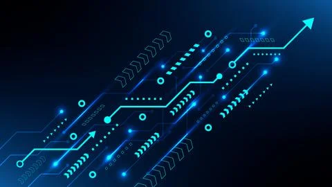 Futuristic blue digital background with glowing circuit lines and upward gr.. Stock-Illustration