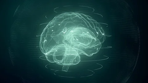 Futuristic blue digital brain seamless loop. Neurons firing in MRI scan Stock Footage 119548348