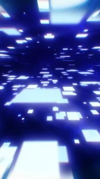 Futuristic blue digital corridor filled with glowing rectangular data panel.. Stock Illustration