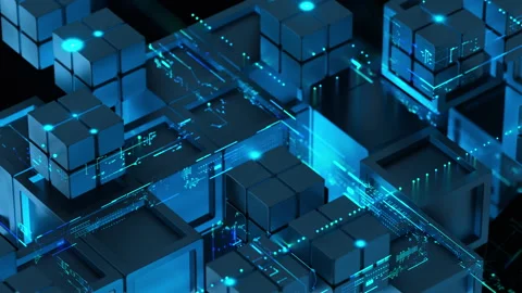 Futuristic Blue Digital Cube Network Stock Footage 277975873