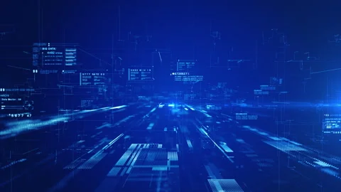 Futuristic Blue Digital Data Flow with Tech Grid, Binary Information. Stock Footage 320031450