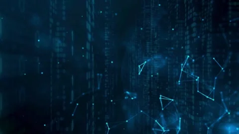 Futuristic Blue Digital Data Network and Binary Code Stock Footage 336021716