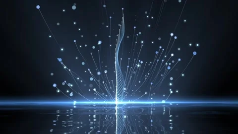 Futuristic Blue Digital Data Stream Erupting on Reflective Surface Stock-Footage 319630612