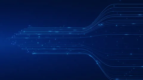Futuristic Blue Digital Data Transmission and Glowing Circuit Lines Animation Stock Footage 347180679