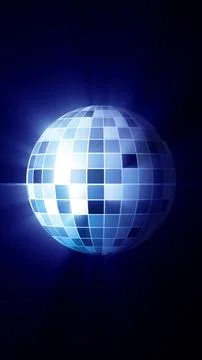 A futuristic blue digital disco ball with reflective tiles, glowing against a Stock Illustration