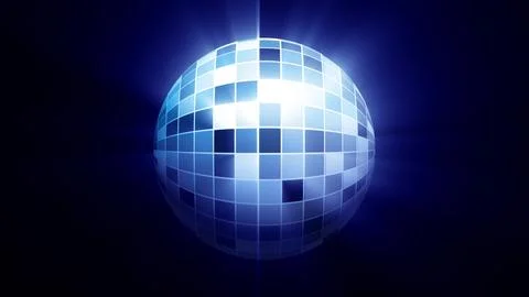 A futuristic blue digital disco ball with reflective tiles, glowing against.. Stock Illustration