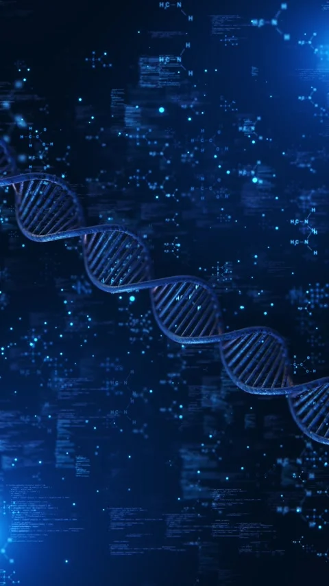 Futuristic Blue Digital DNA Helix Medical Data Formulas Abstract digital rotatin Stock Footage 342782061