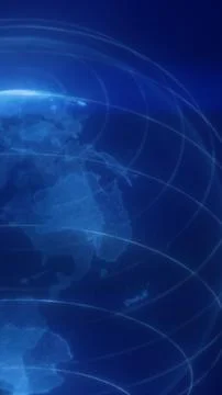 Futuristic blue digital globe with dotted light lines and glowing orbital con Stock Illustration