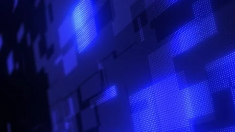 Futuristic blue digital grid with glowing pixel blocks and soft depth Stock Footage 327849520