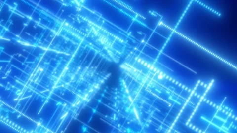 Futuristic blue digital grid of glowing lines and circuit-like structures i.. Stock Footage 339632780