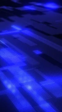 Futuristic blue digital grid with glowing pixel blocks and soft depth, repr.. Stock Illustration