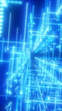 Futuristic blue digital grid of glowing lines and circuit-like structures i.. Stock Illustration