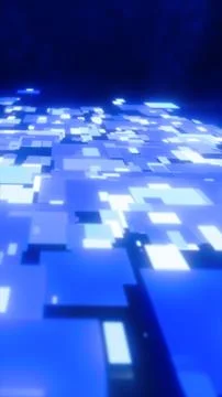 Futuristic blue digital grid surface with glowing geometric tiles, represen.. 库存插图