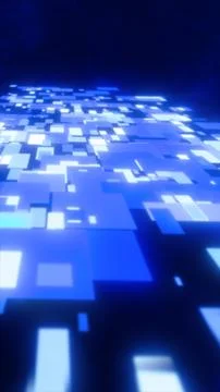 Futuristic blue digital grid surface with glowing geometric tiles, represen.. Stockillustratie