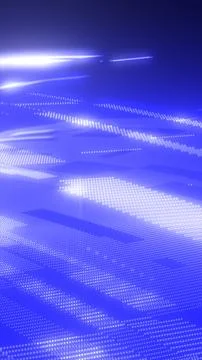 Futuristic blue digital grid with sweeping light streaks and dotted pixels,.. Ilustração Stock