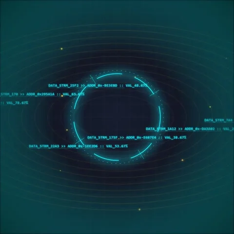 Futuristic Blue Digital HUD Circle with Data Streams and Code Stock Footage 348199670