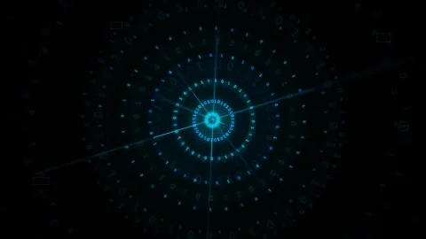 Futuristic Blue Digital HUD Interface with Rotating Circular Data Elements on Stock Footage 339325056
