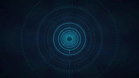 Futuristic Blue Digital HUD Interface with Rotating Concentric Circles and Data Stock Footage 339325918