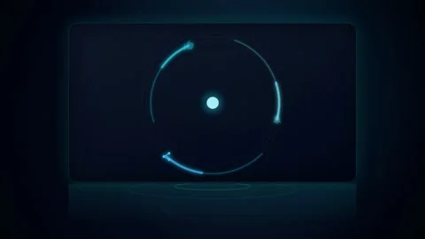 Futuristic Blue Digital HUD Interface with Rotating Circular Data Elements on Stock Footage 344773629